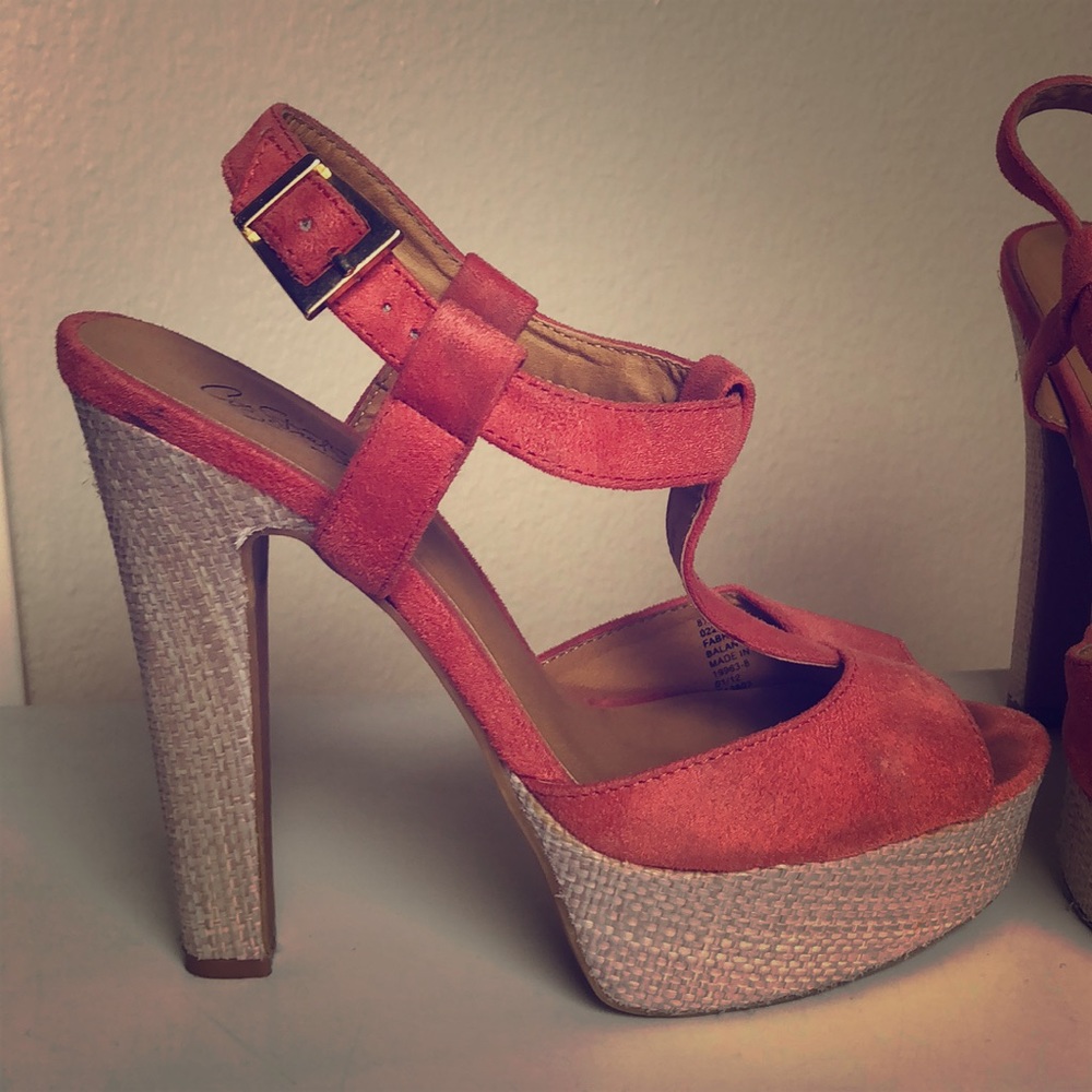 Coral pink platform sandals
